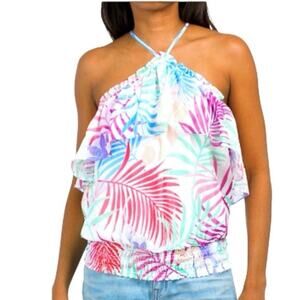 NWOT Ramy Brook Jules Multicolor Tropical Print Women's Halter Top - size Medium